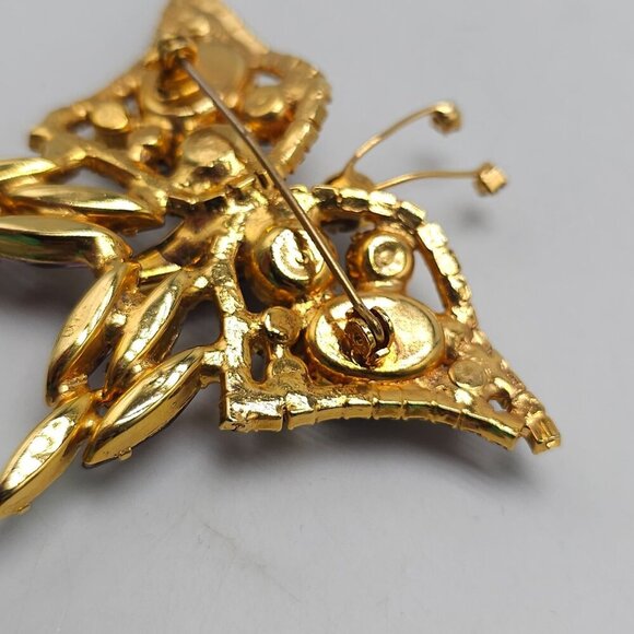 Vintage Purple Rhinestone Butterfly Brooch Pin Stippled Lava Stones - Picture 5 of 7